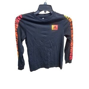 Adidas Boys' Long Sleeve T Shirt‎ Black Graphic Print Stripes Size M